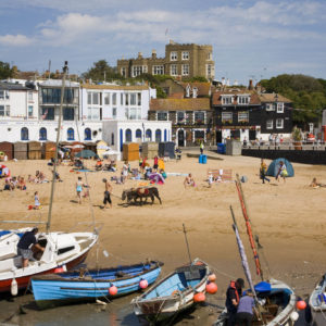 Small boats on the beach at Broadstairs on the Isle of Thanet in Kent.